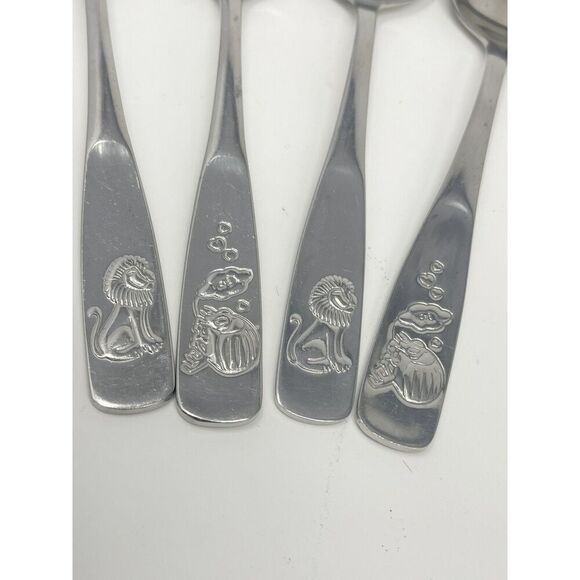 WMF Cromargan Baby Spoons Zoo Lions Beetles Stainless Flatware 6.5” Set Of 4 - Picture 1 of 4